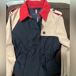 Tommy Hilfiger Women's Red, Navy, and Tan Trench Coat